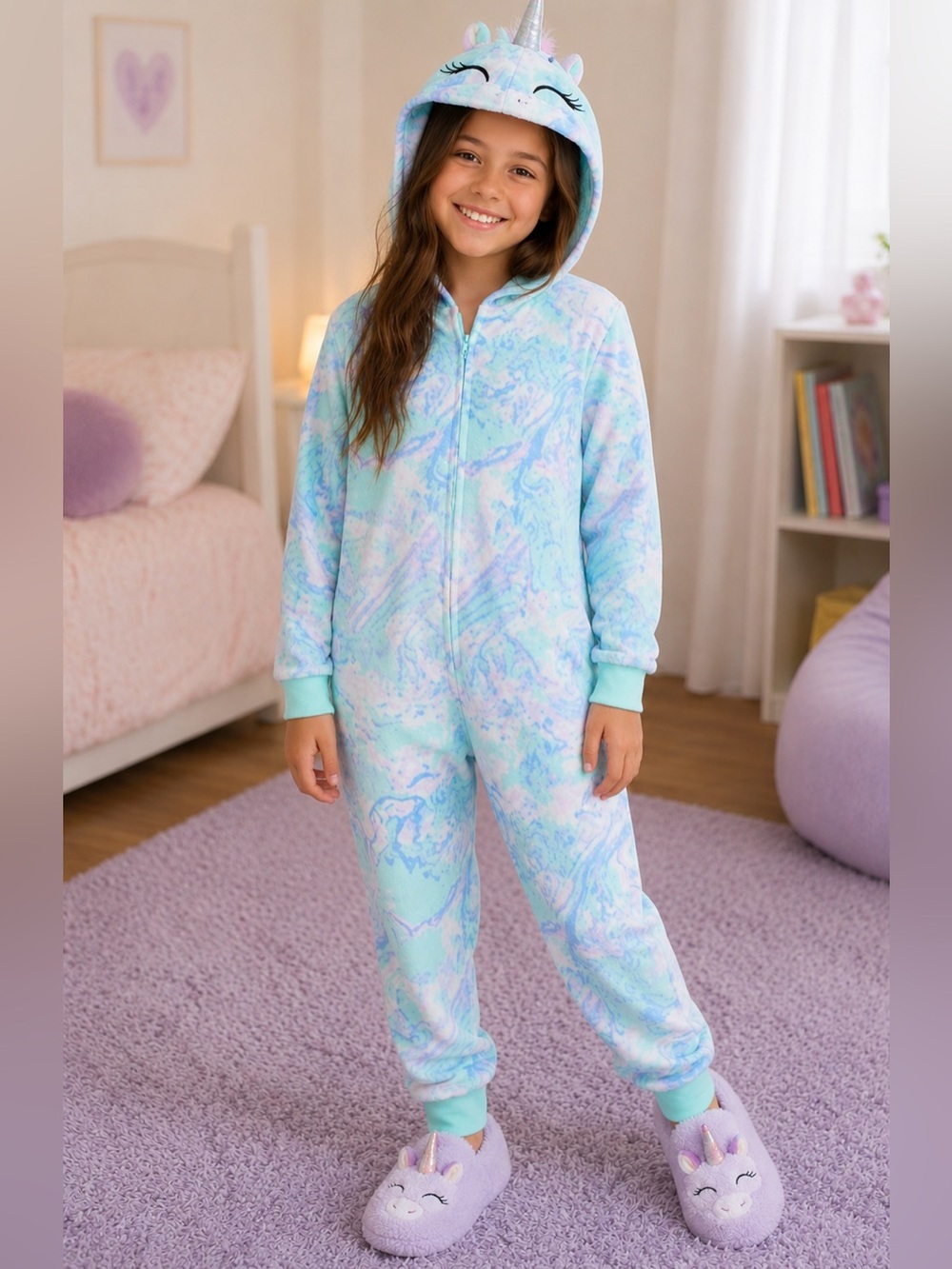 Girls SO Critter One-Piece Fleece Pajamas in Unicorn